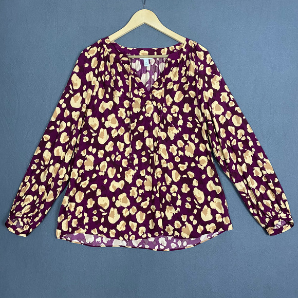 Nine West Tops - Nine West Top Women's XL Purple Beige Abstract Boat Neck Balloon Sleeve Blouse